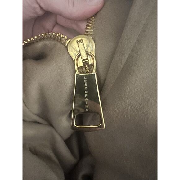 Los Copains Loro Piana Tan Camel Wool Cape Coat Gold Zipper 46 US 16 - Picture 8 of 9
